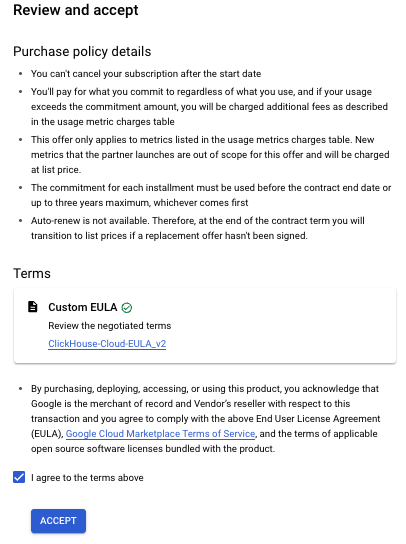 GCP Marketplace accept page